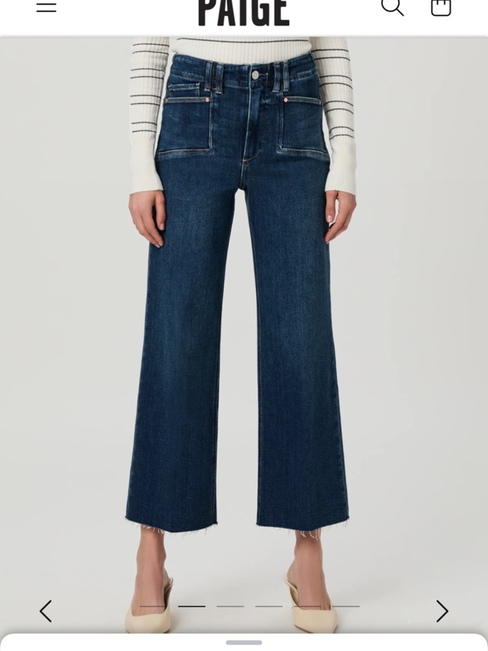 PAIGE Anessa Dark Blue Cropped Wide-Leg Jeans